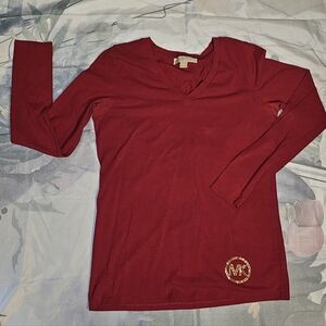 Michael Kors Red Long Sleeve V-Neck Shirt